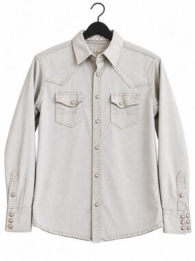 Blue Ranchwear Men’s Western Pearl Snap Shirt Light Stone Gray Small